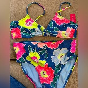NWT Floral High Waist Bikini Size Large